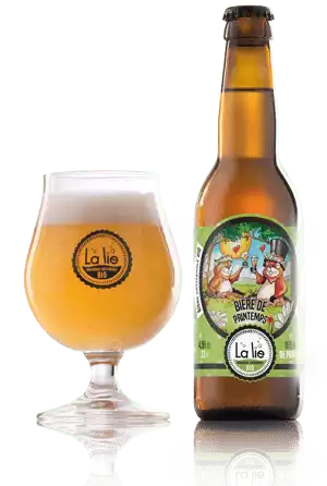 Packshot représentant la bière normande de printemps pour présenter la gamme de saison de la Brasserie La Lie